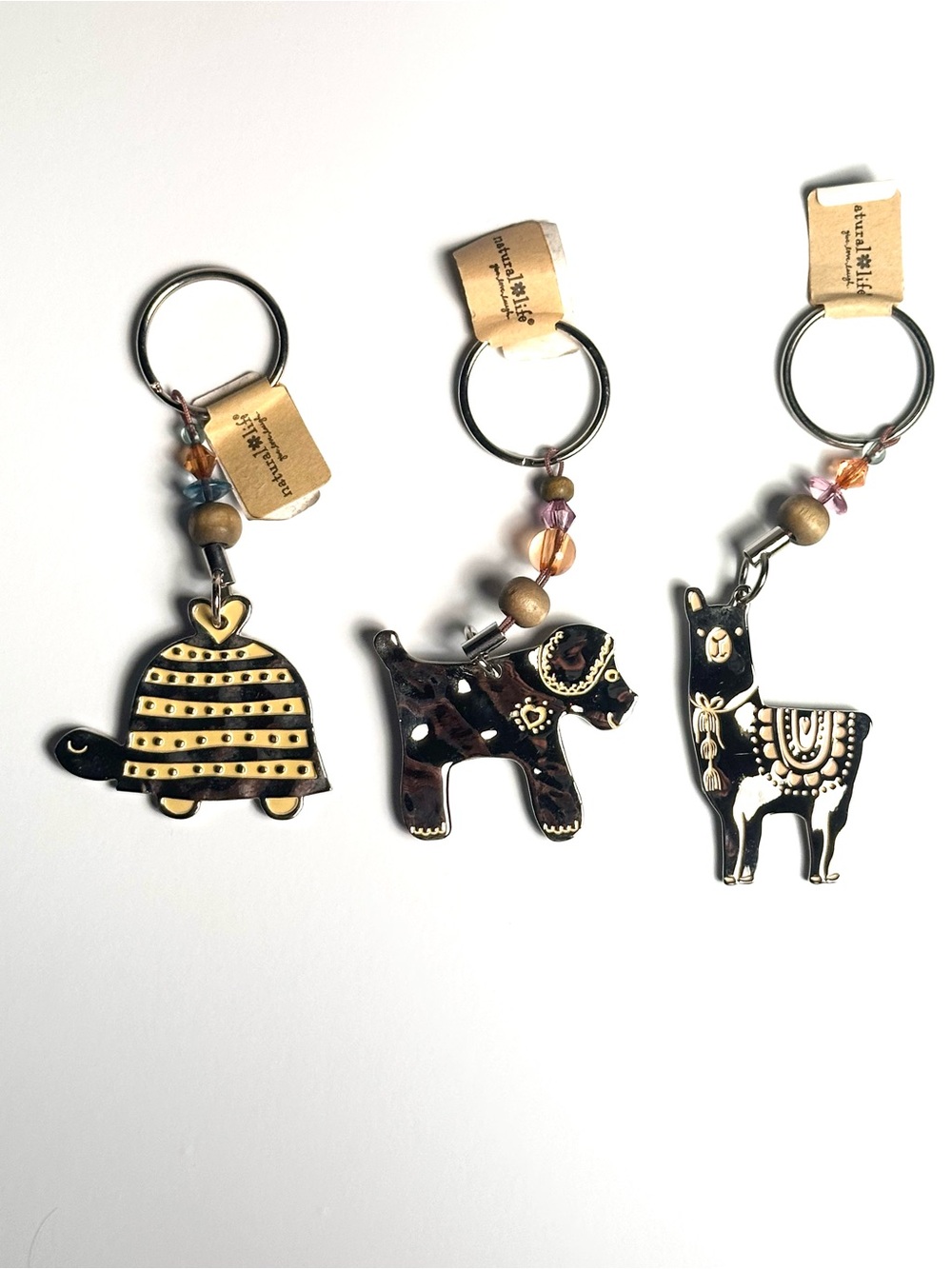 NWT Rare Retired Natural Life Keychain Bundle - Lot of 3 Turtle Dog Llama